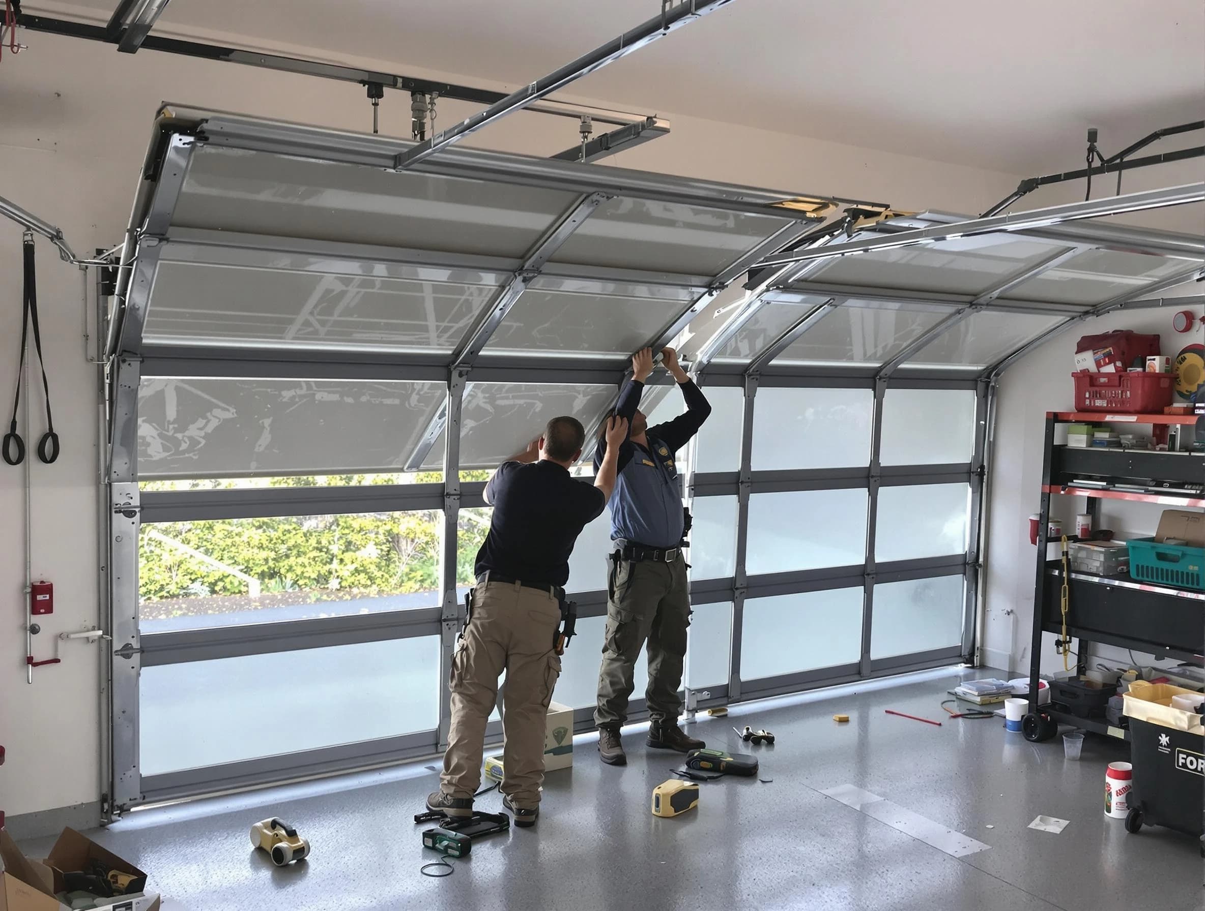 Highlands Ranch Garage Door Repair expert performing precise panel replacement on Highlands Ranch garage door