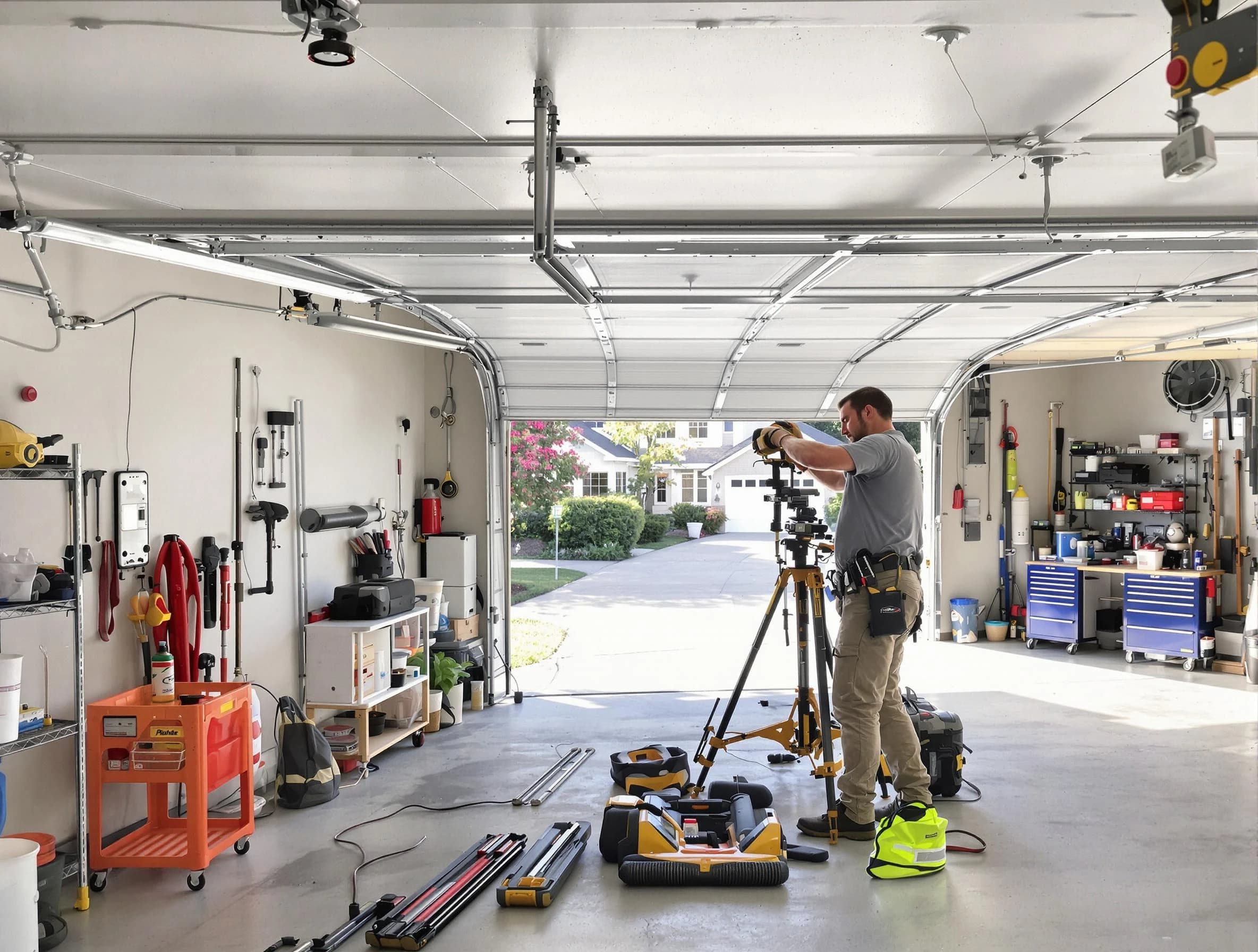Highlands Ranch Garage Door Repair specialist performing laser-guided track alignment in Highlands Ranch