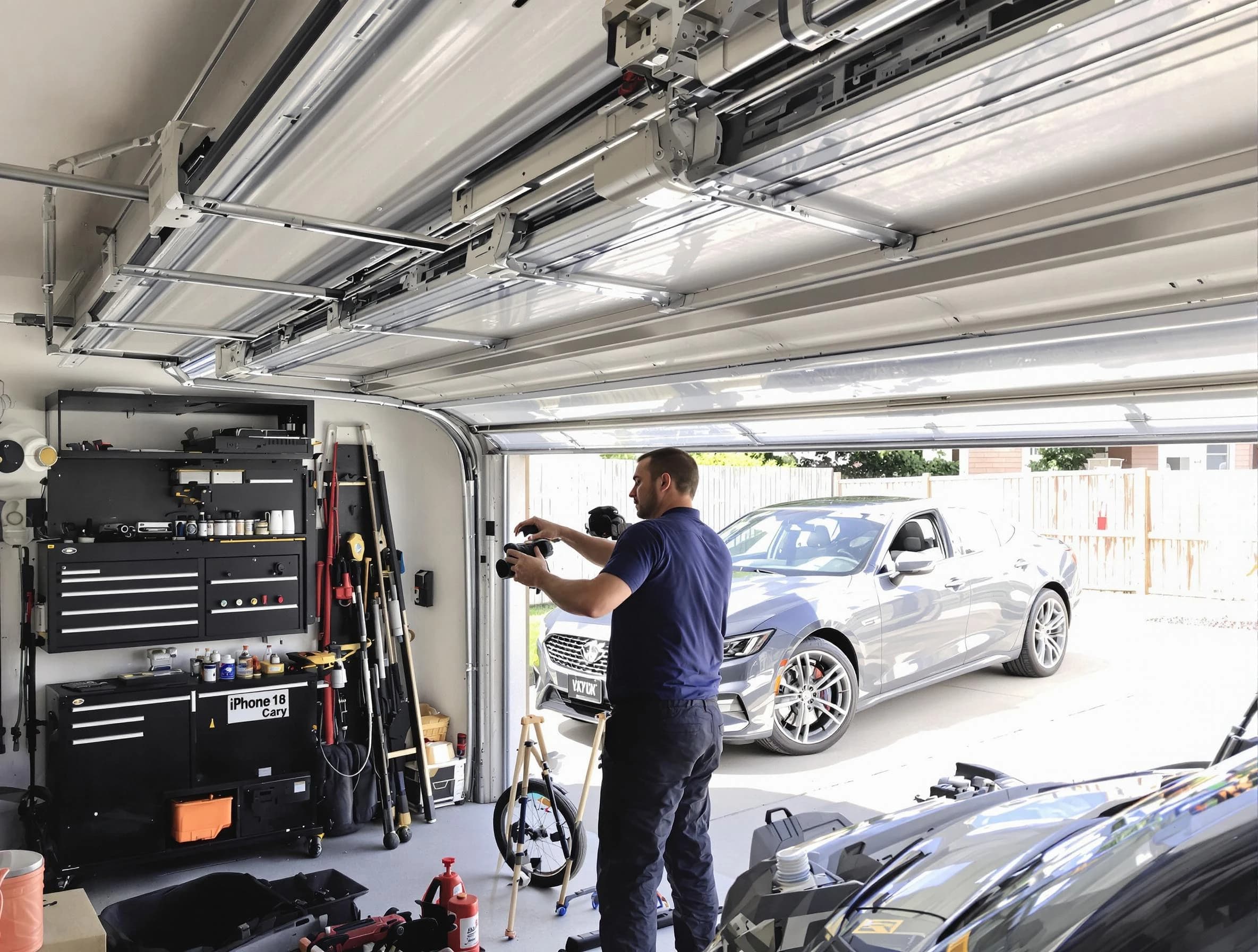 Highlands Ranch Garage Door Repair technician fixing noisy garage door in Highlands Ranch