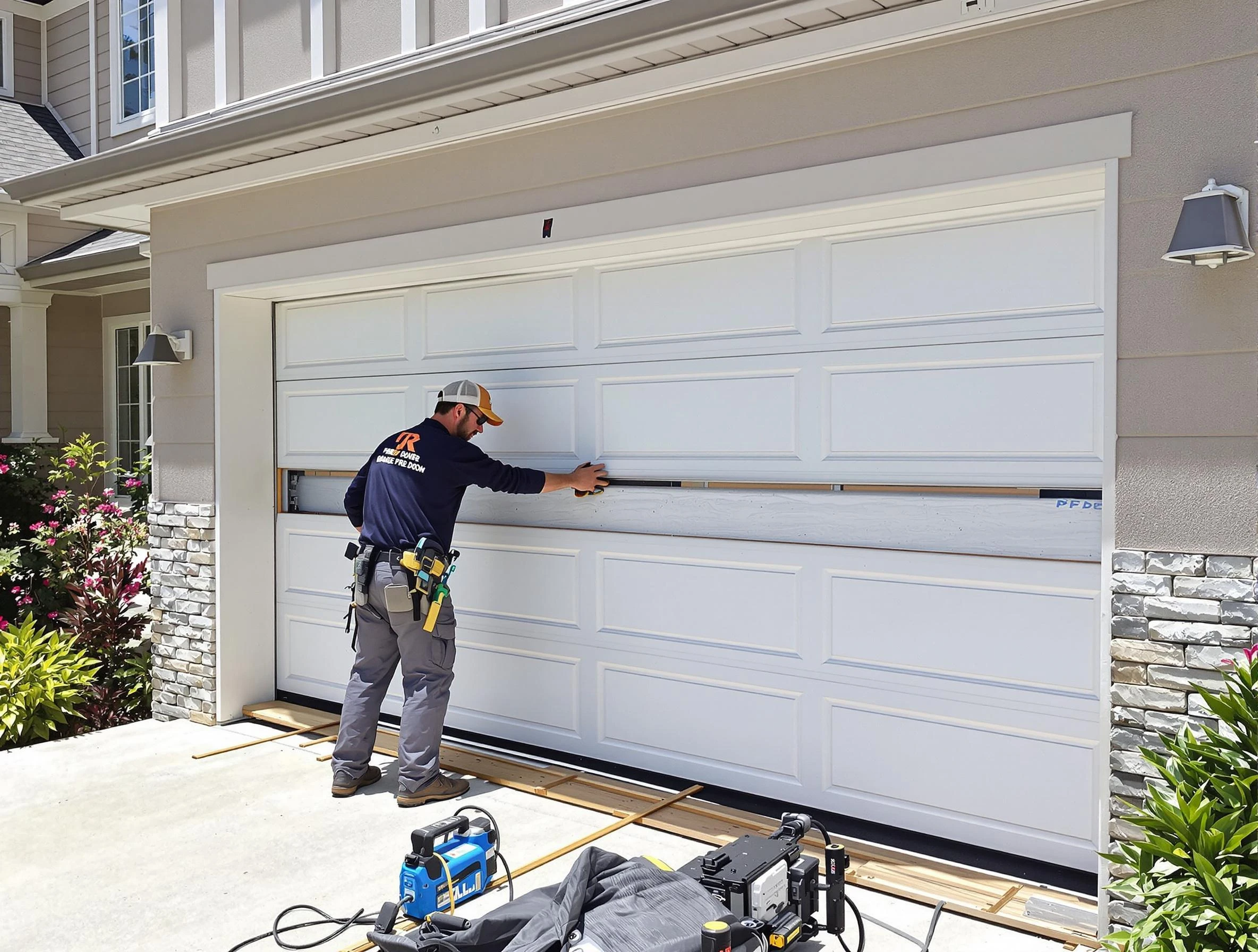 Highlands Ranch Garage Door Repair team performing complete garage door replacement at Highlands Ranch residence