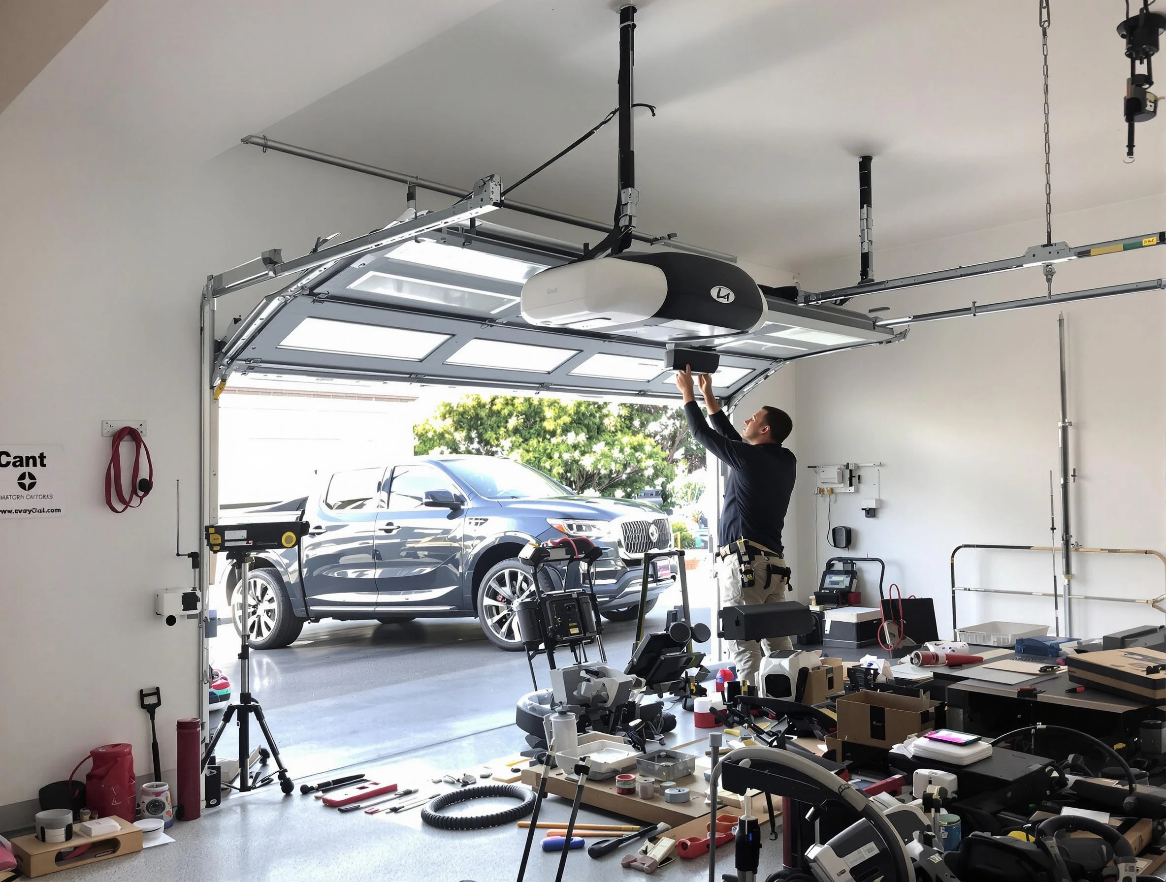 Highlands Ranch Garage Door Repair specialist installing smart garage door opener system in Highlands Ranch home